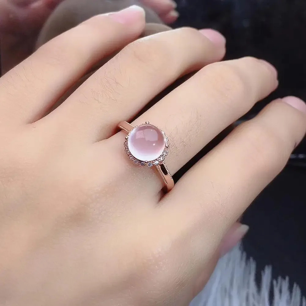 Fine Jewelry 925 Sterling Silver Inlaid Natural Rose Quartz Ring Pendant Earring Bracelet Set Supports Test 250102