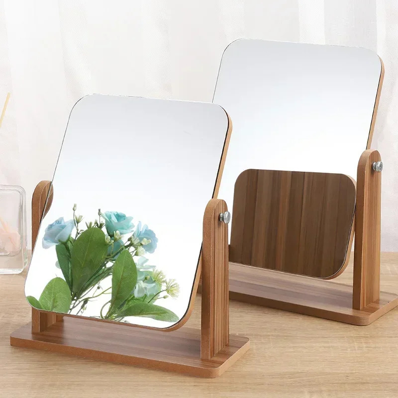 Dresser Vanity Mirror with Natural Wood Stand 1x 360 Degree Rotating Magnifying Mirror Portable Table Countertop Mirror Bathr 250103