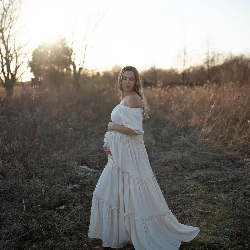 Bohemian Po Shooting Cotton Pregnancy Dress Pregnant Women For Baby Shower Po Shoot Dress Pography Props Dress 250103