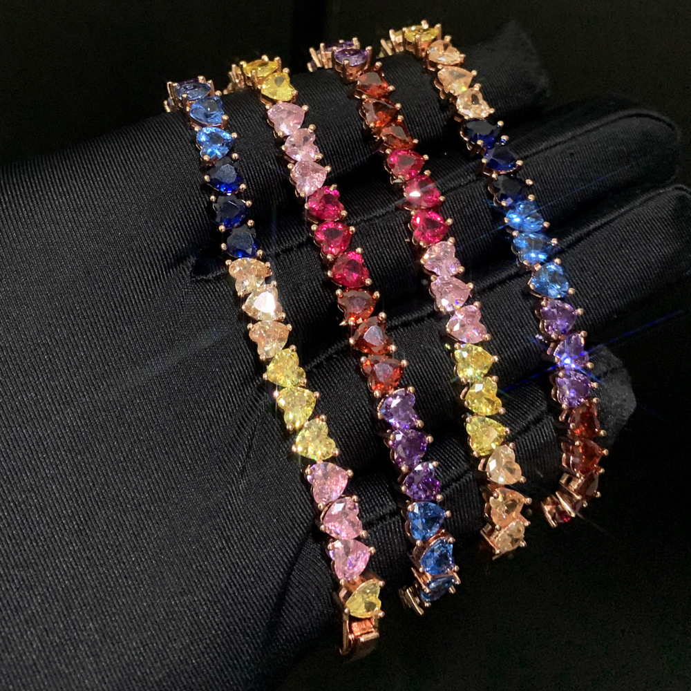 Hip Hop Colorful Love Heart Tennis Chain Necklace Jewelry Choker Valentine's Day Gifts