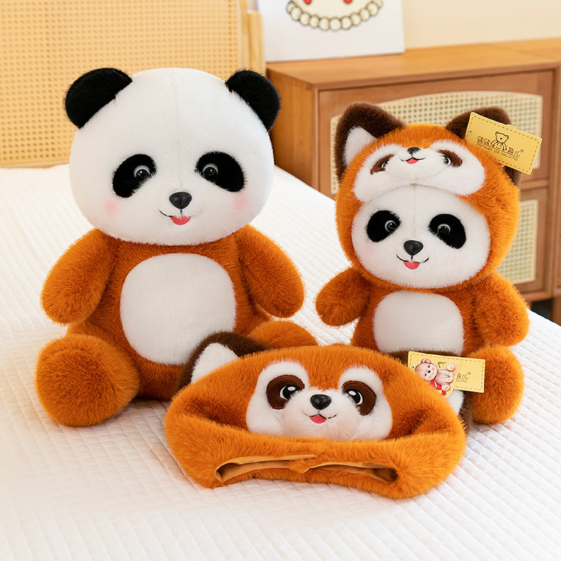 Transformable Panda to Raccoon Plush Doll - Removable Hat Design