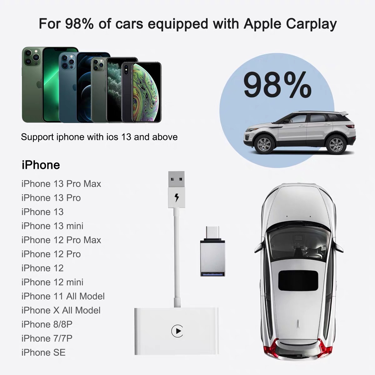 CarPlay For Android/Apple Wired to Wireless Carplay Dongle Plug And Play USB Connection Auto Car Adapter