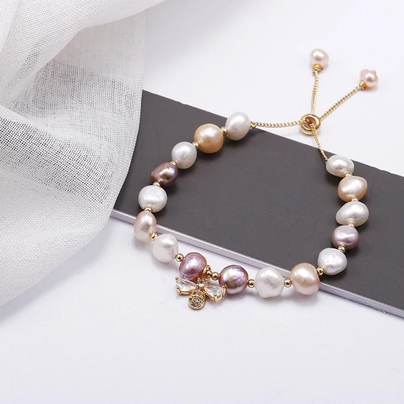Designer's Natural Freshwater Pearl Filled Sweet Bee Crystal Women's Bracelet Jewelry Women's Valentine's Day Birthday Gift