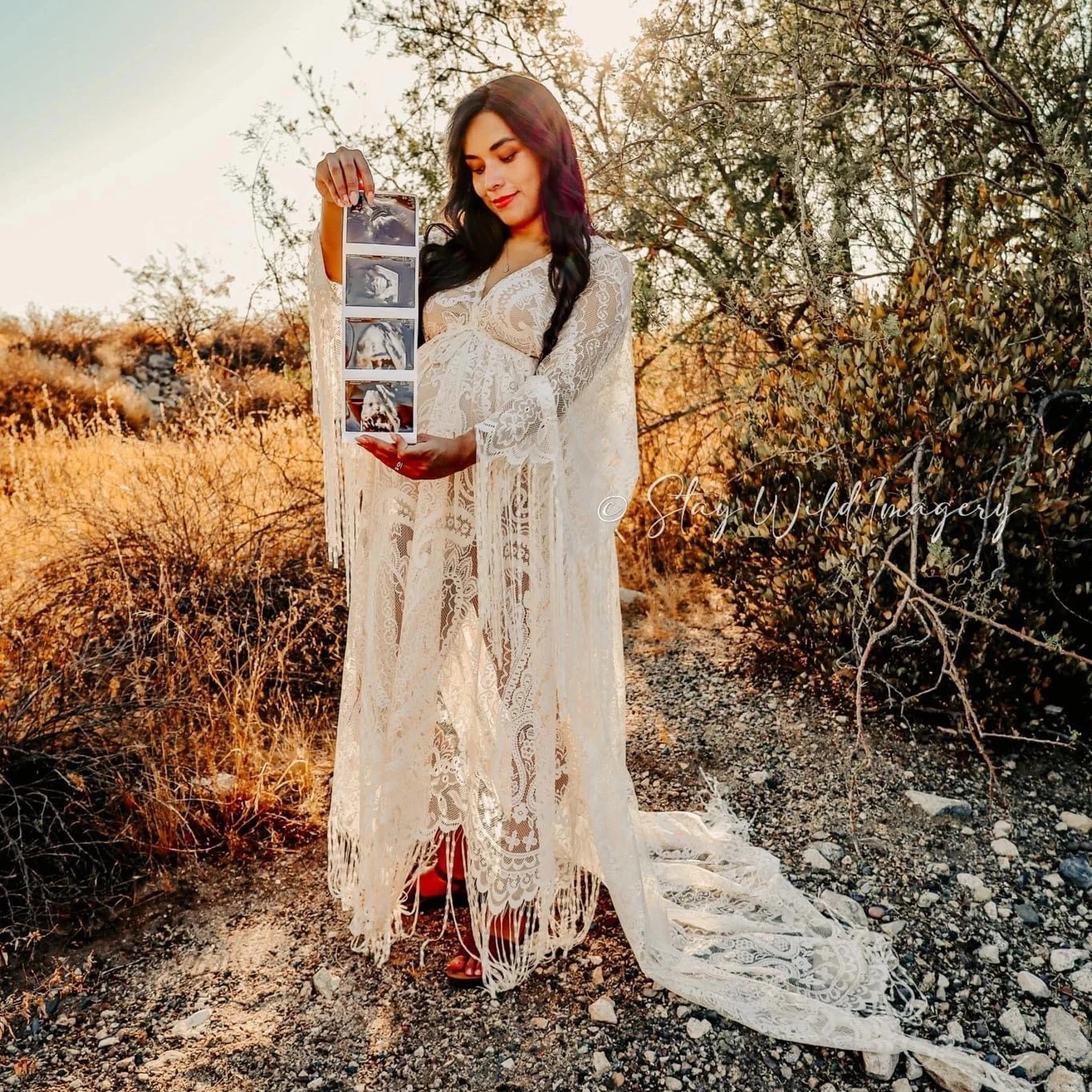 Boho Lace Maternity Pography Props Dresses Free Size Adjustable Pregnancy Po Shoot Bohemian Long Dress Sides Slit 250103