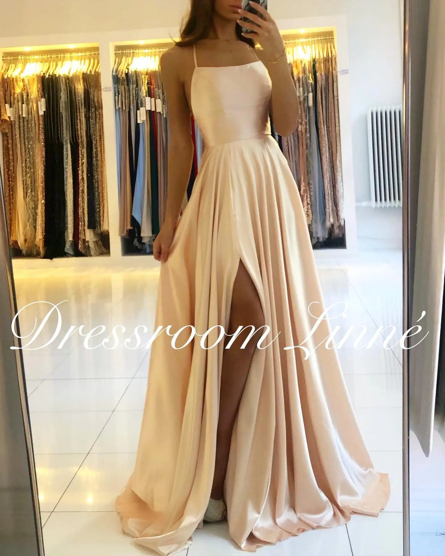 FATAPESEE PROM Dress Spandex Satin Seam Side Skirt A-LINE Exclusive Elastic Smooth Satin High Splitting Long Simple Night Party 250103