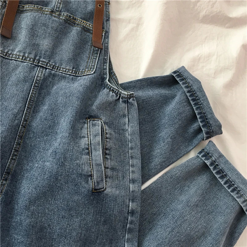 Women Denim Jumpsuits Vintage Blue Adjustable Straps Loose Straight Overalls Spring Autumn Female Casual Jeans 241230
