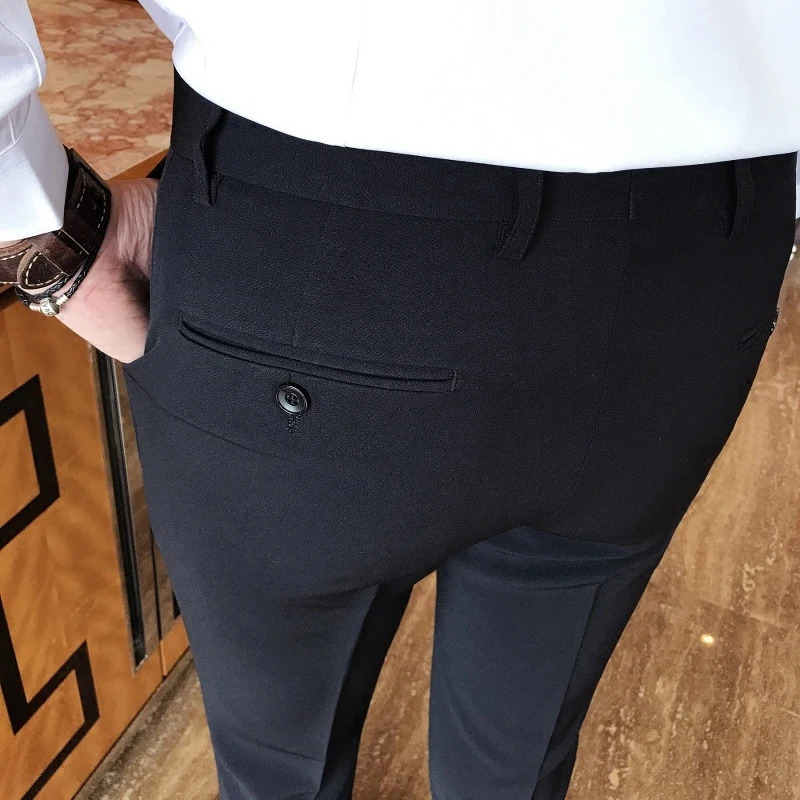 Men Slim Fit Business Dress Suit Pants Male Solid Color Spring Formal Blazers Trousers Black White Blue Dress Pants 250103