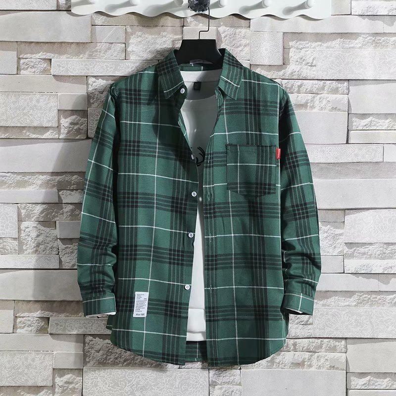 Spring and autumn ins Plaid Shirt Mens long sleeve Korean fashion inch thin casual versatile shirt coat