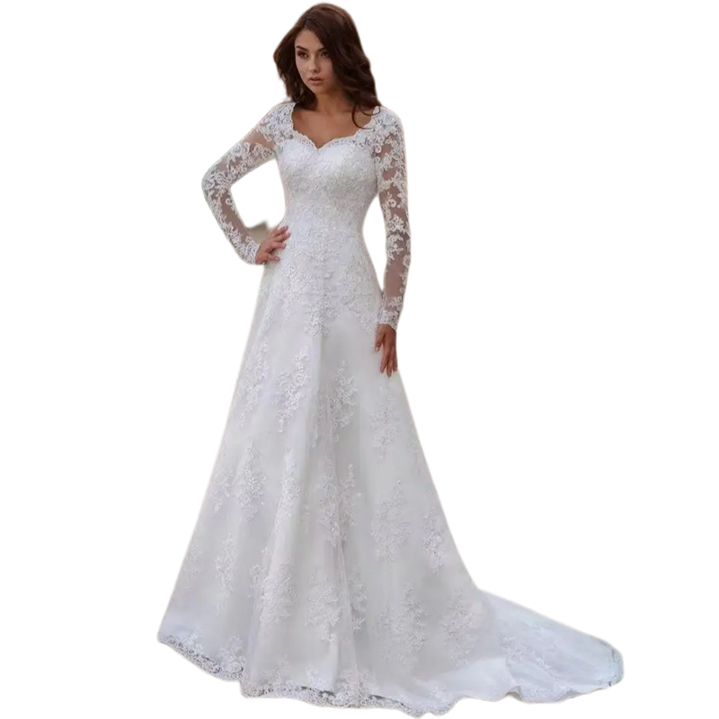 Beach Lace Wedding Dresses Long Sleeves Open Back A-Line Ivory Bridal Gowns Appliques Court Train Bohemian Bride Dress 2025