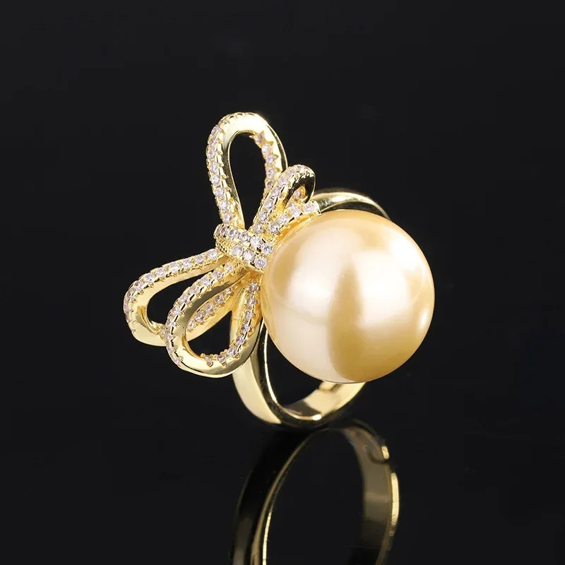 S925 Silver Plated 18K Gold Plated PT950 Platinum Light Gold Shell Beads Korean Style Bow Diamond Set for Women 14mm 250102