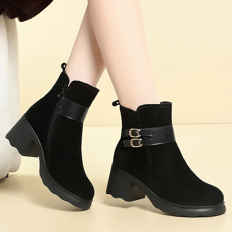 AIYUQI Snow Boots Women Genuine Leather Women's Ankle Boots Platform Large Size Winter Booties Women