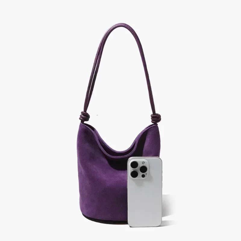 2025 New Tote Bucket Bolsos Mujer Vintage Handbag Shoulder Bags Commuter Drawstring Sac Femme Frosted Cowhide Leather Bolsas