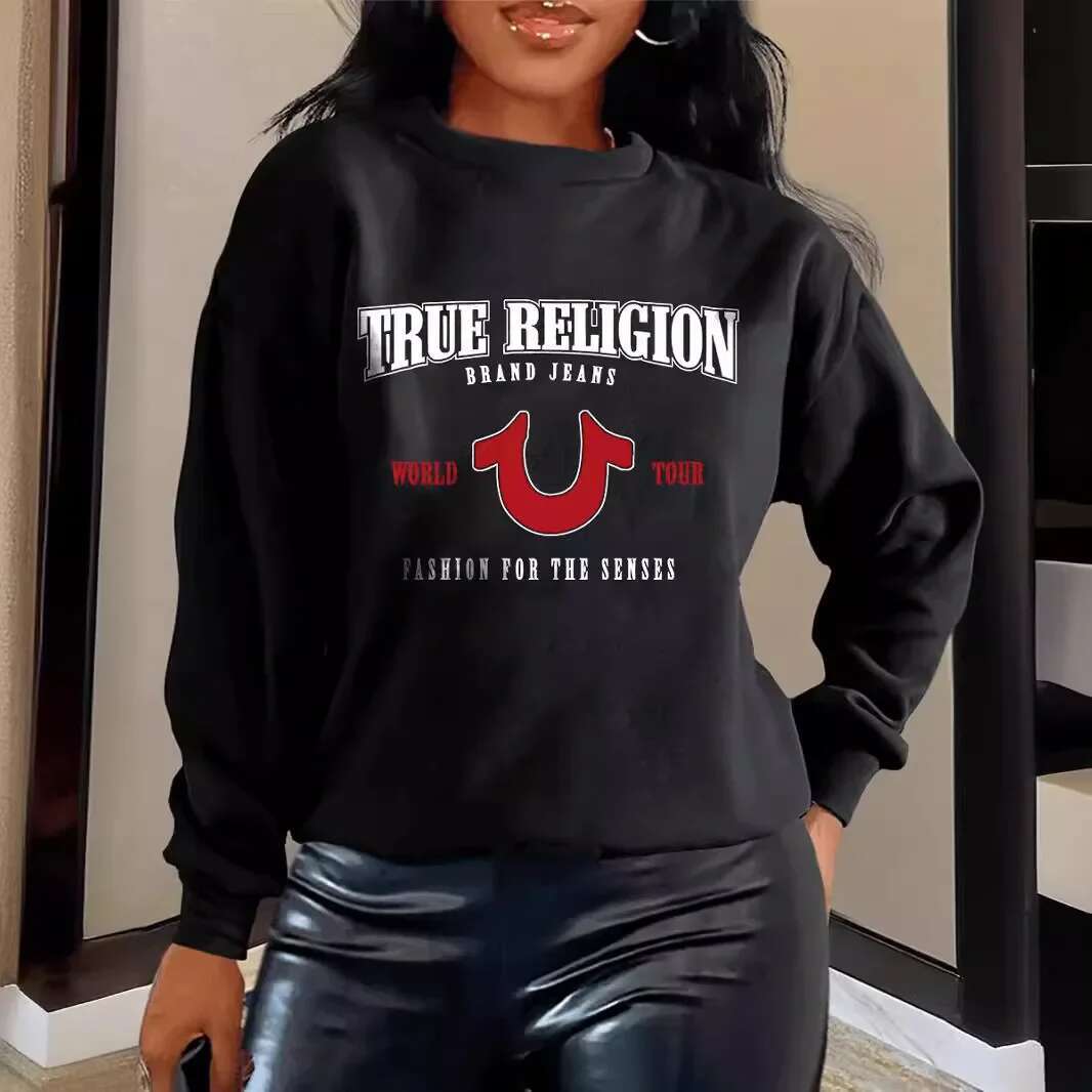 Fashionable Printed Women's Hoodie Sweatshirt Crew Neck Standard Thickness Autumn Winter Top European American Style Independent