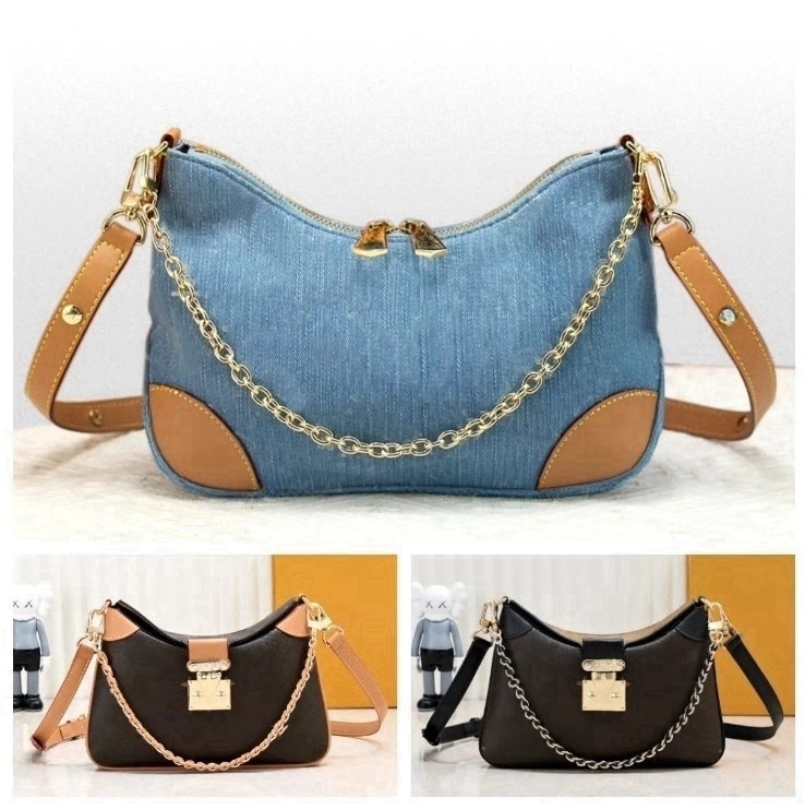 Classic Retro Women Hobo Bags Luxury Designer bag Shoulder bags Chain Underarm bags Brown flower Handbags Denim Hobo Half Moon bag Weekend Travel Crossbody Bag