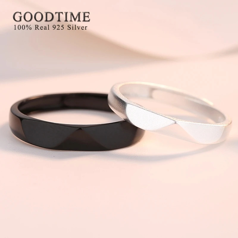 Fashion Jewelry Sterling 925 Silver Rings For Lover Couple Gift Day And Night Simple Style Adjustable Wedding Engagement Rings 250103