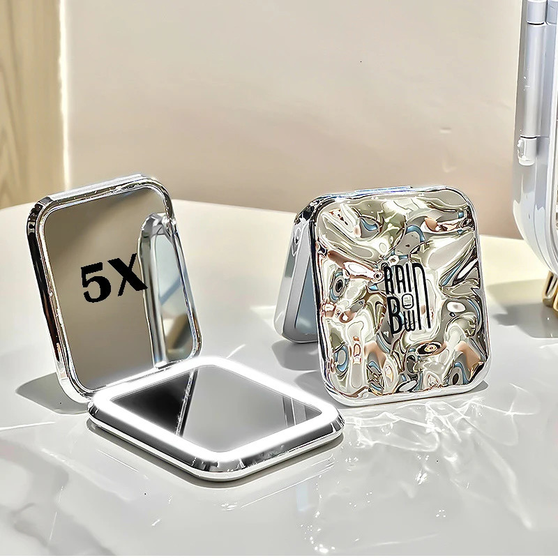 Galaxy Folding Make Up Mini Mirror with LED Light 5X Magnifying Small Pocket Portable Travel Cosmetic Mirrors with Type-C Cable 250103