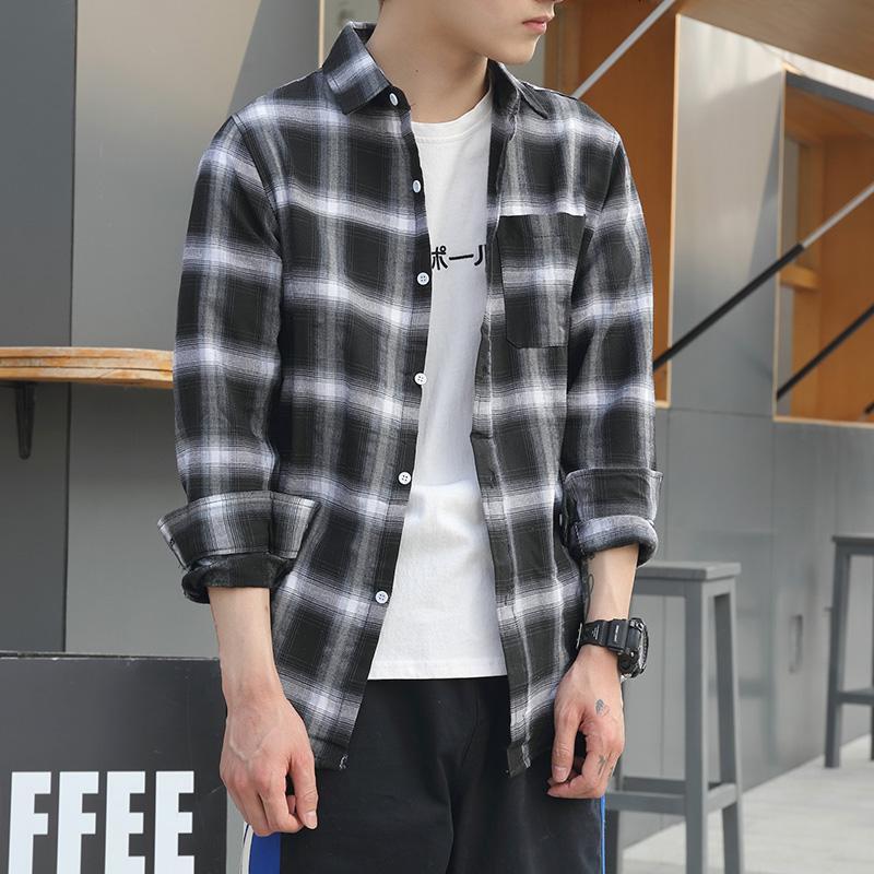 Colorful plaid couple plaid shirt jacket long sleeved inch shirt for teenagers Korean casual student handsome mens shirt