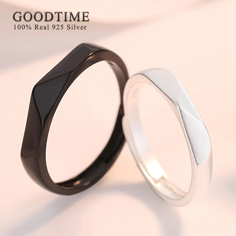 Fashion Jewelry Sterling 925 Silver Rings For Lover Couple Gift Day And Night Simple Style Adjustable Wedding Engagement Rings 250103