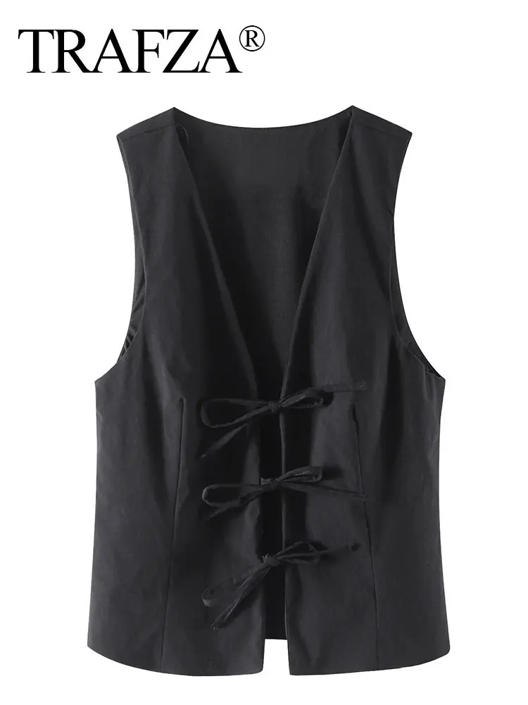 TRAFZA Womens Fashion Lace Vest V-neck Sleeveless Top Y2K Retro Solid Womens Summer Sexy Party Vest 250103