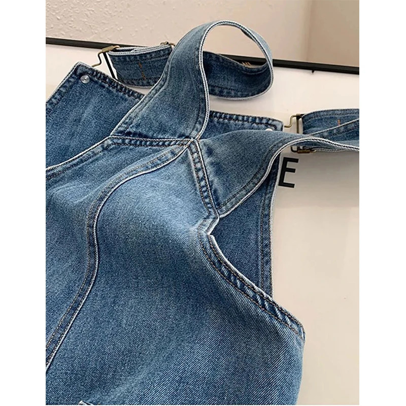 Women Denim Overalls Vintage Streetwear Loose Jumpsuit Korean Straight Wide Leg Pants Casual Jeans All Match Trousers 241230