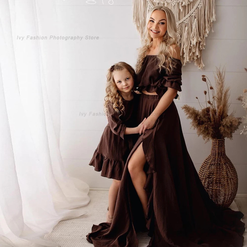 Bohemian Po Shooting Pregnancy Dress Ruffle Edge Off Shoulder Short Sleeve Linen Cotton Dress Boho Style Baby Shower Dress 250103