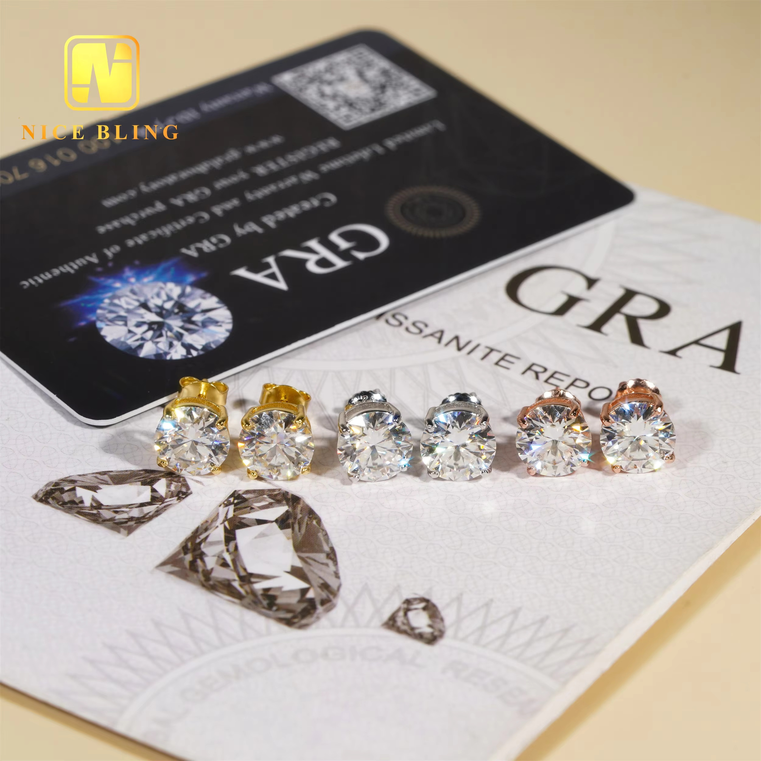 Pass Tester Hip Hop Ear Sier Solitaire Earrings 3mm to 10mm 4 Claws Moissanite Dia Studs For Men Women