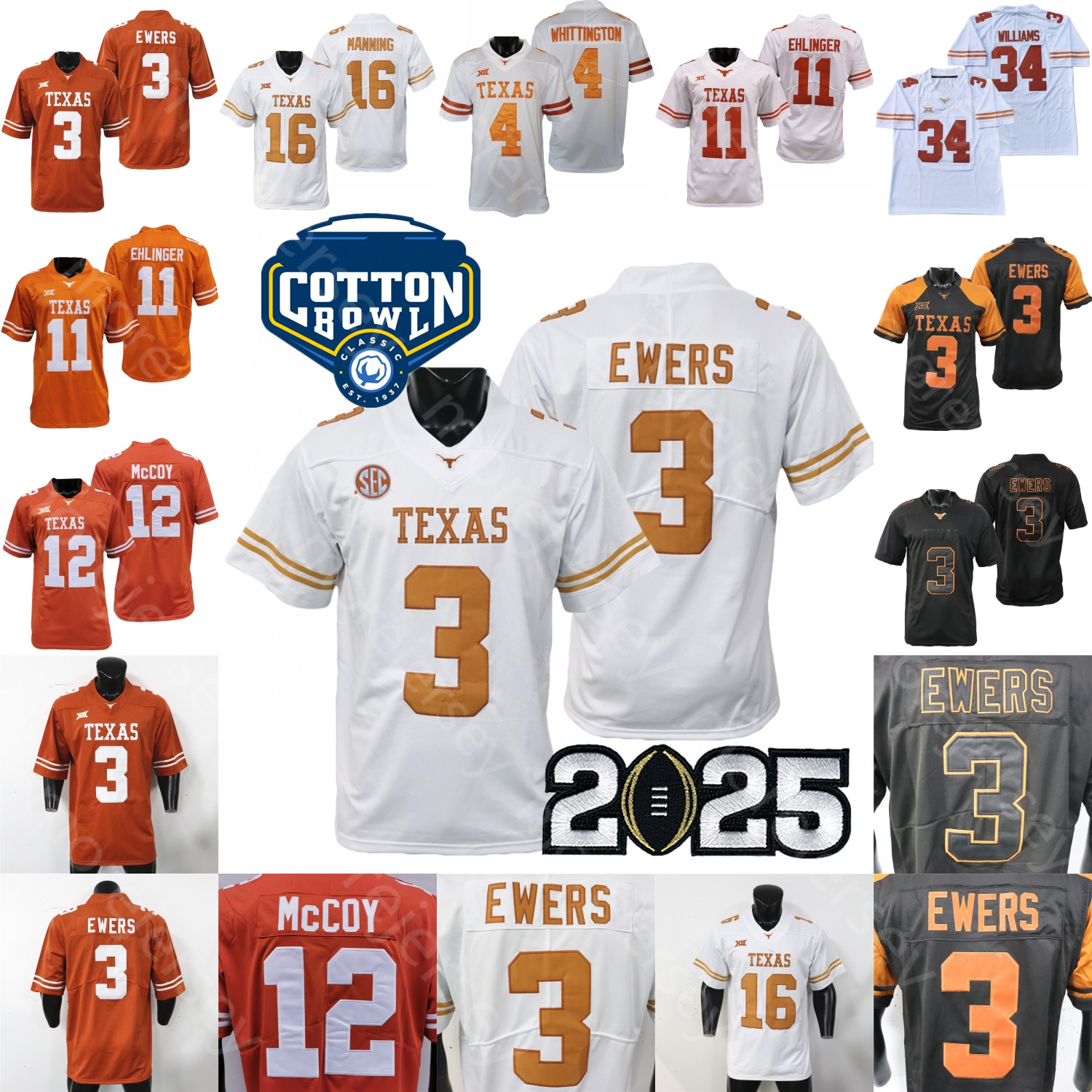 Football Jersey NCAA College Quinn Ewers Arch Manning Jerrick Gibson Matthew Golden Jaydon Blue Wingo Bond Helm Simmons Young Baker Black Butler Mitchell