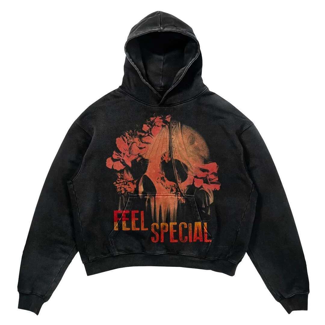 Distressed Silhouette Long-Sleeved Printed Slogan Loose Hooded Sweatshirt For Men And Women Autumn Couple Hoodies