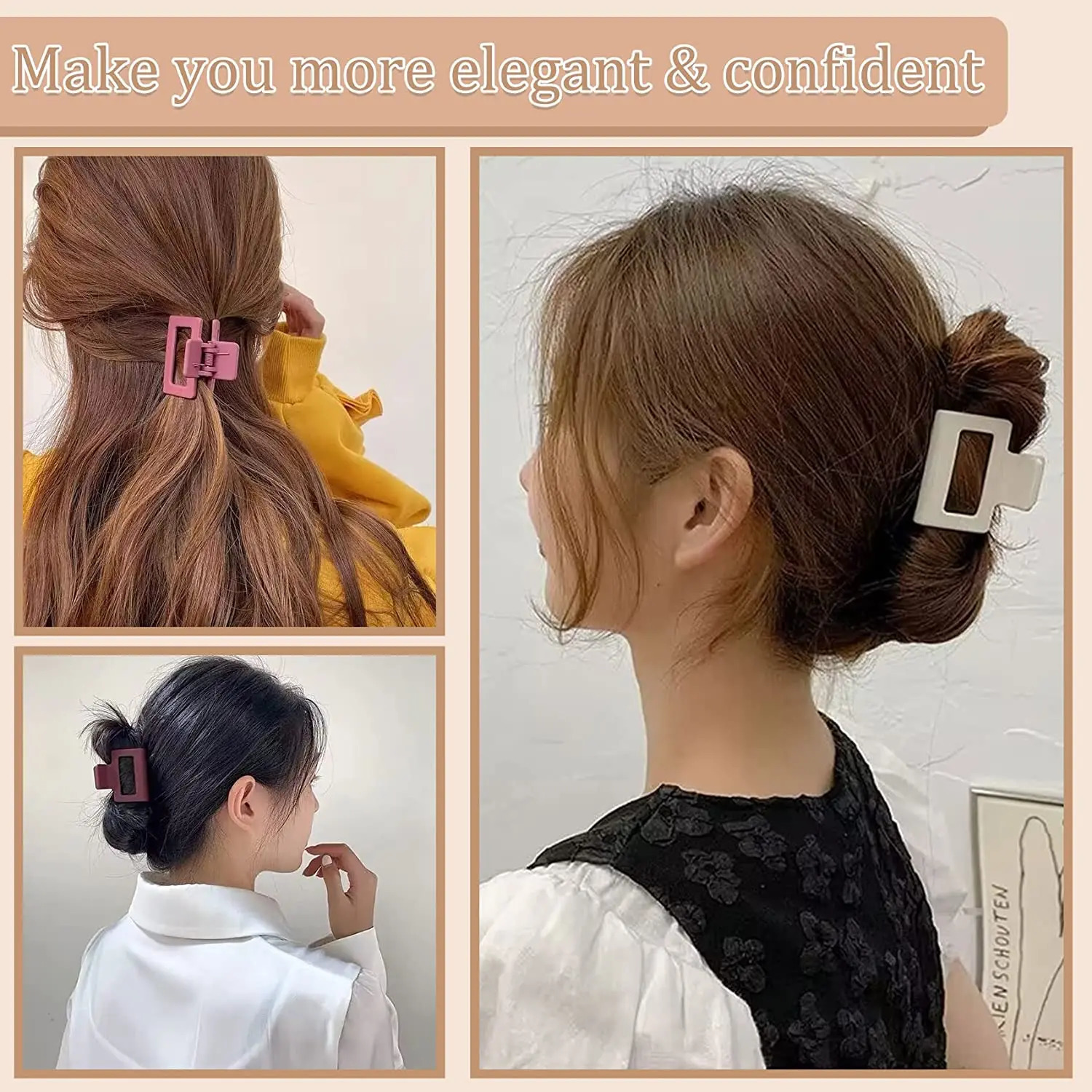 Hair clip suitable for women and girls 2 inches rectangular matte color cute strong retention anti slip H 20 pieces 250102