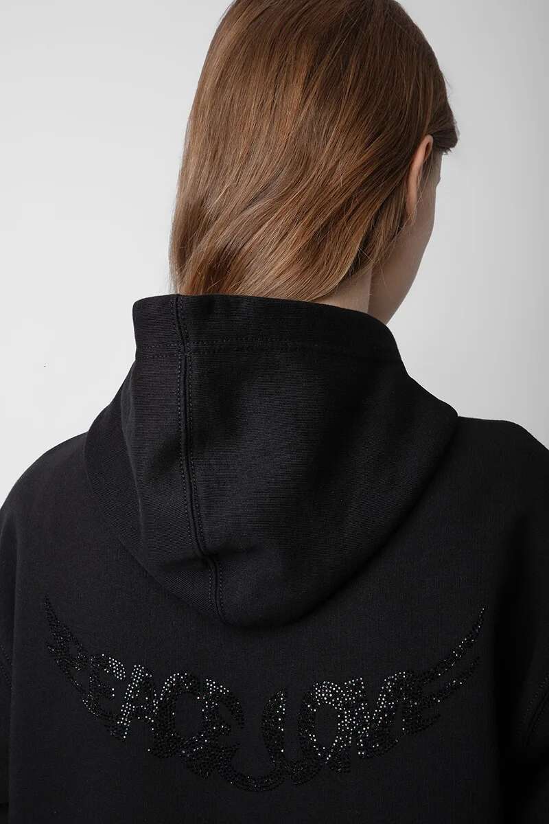 Dias Letter Peace Love Wing Zipper Hooded Jacket For Women Long Sleeve Spring Autumn Fashion Black Veet Hoodie Sweatshirt