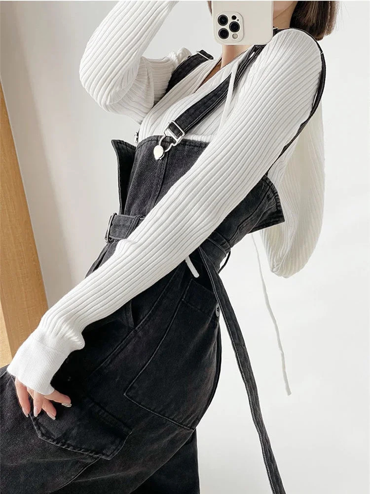 Sexy Denim Overalls Women Vintage Streetwear Jumpsuits Female Korean Fashion Straight Loose Wide Leg Casual Jeans Pants 241230
