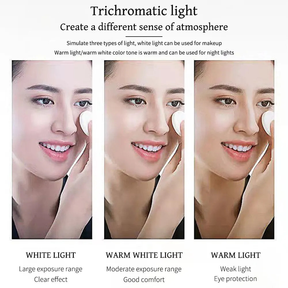 LED Tricolor Light Foldable Makeup Mirror Rechargeable Rotating Portable Mirror Lamp Ladies Dormitory Beauty Mirror 250103