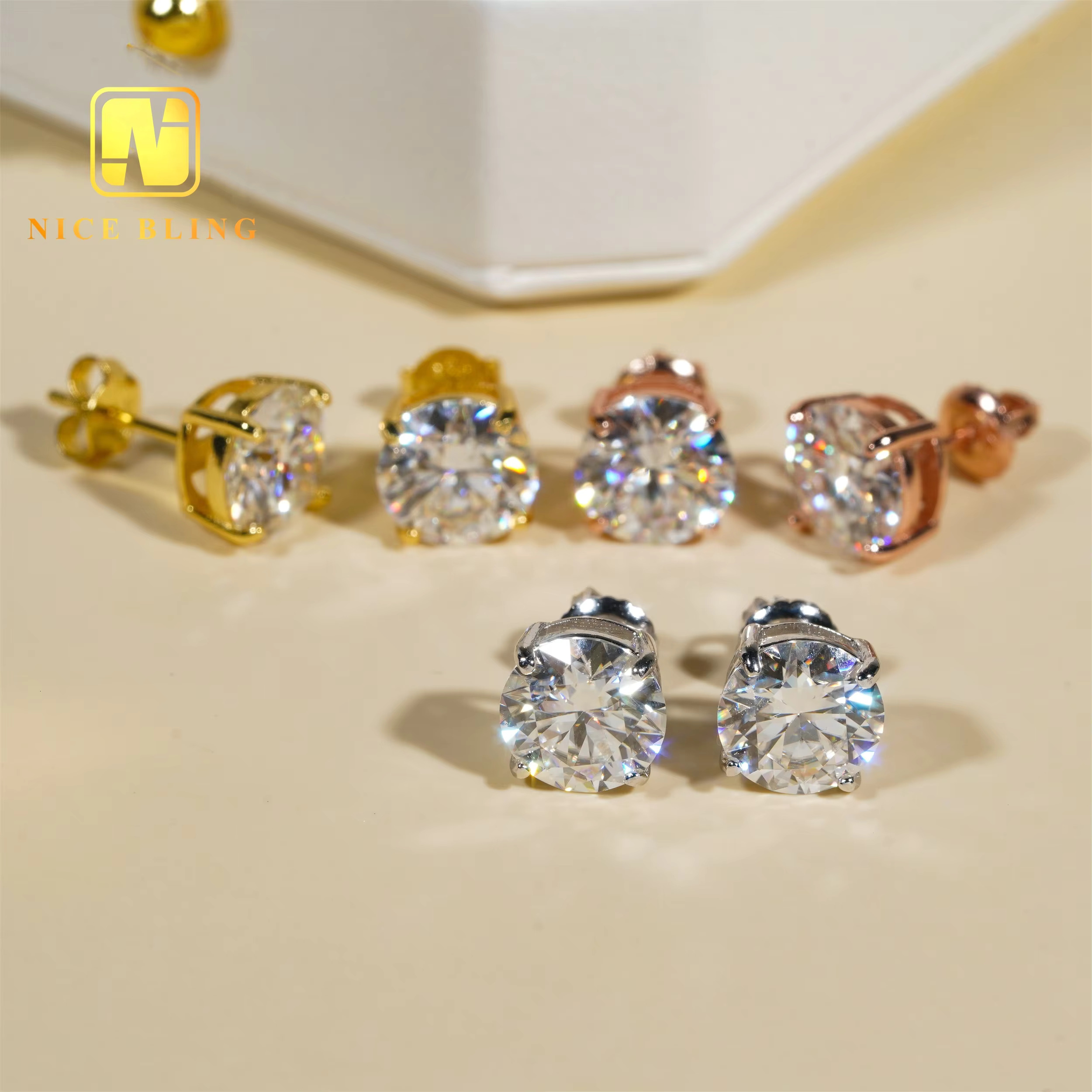 Pass Tester Hip Hop Ear Sier Solitaire Earrings 3mm to 10mm 4 Claws Moissanite Dia Studs For Men Women