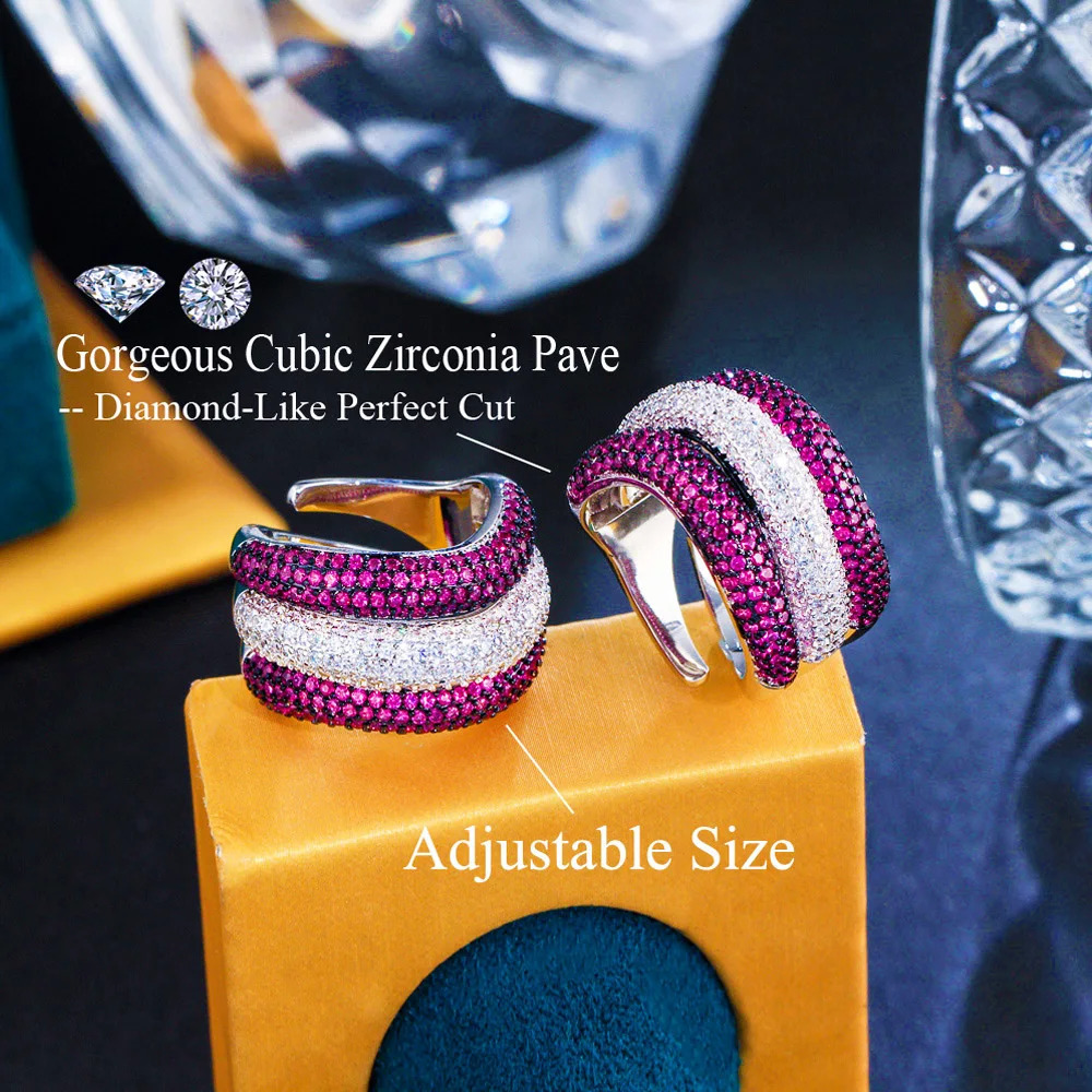 Pera Opensize Red And White Cubic Zirconia Big Adjustable Stackable Rings for Women Couple Wedding Promise Jewelry Gift R210 250103