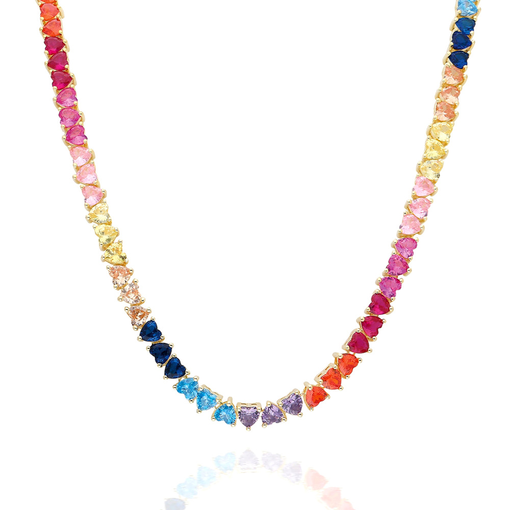 Hip Hop Colorful Love Heart Tennis Chain Necklace Jewelry Choker Valentine's Day Gifts