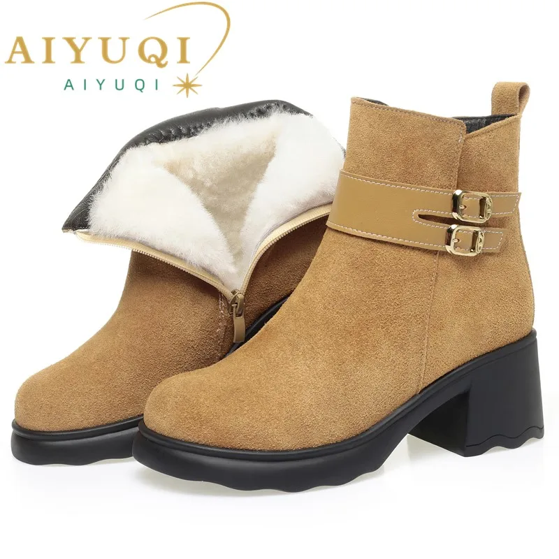 AIYUQI Snow Boots Women Genuine Leather Women's Ankle Boots Platform Large Size Winter Booties Women