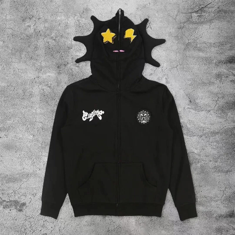 HIP HOP Embroidery Hoodie for Women Loose Fun Multi Angle Retro Full Zip Hoodie Y2k Casual Sweatshirt Jacket Harajuku American 250103