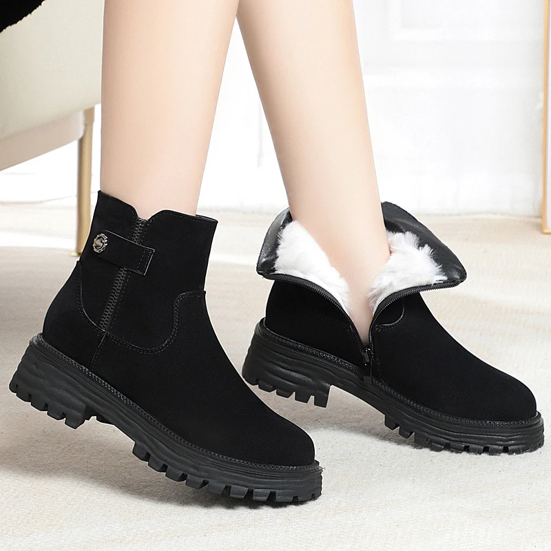 AIYUQI Winter Shoes Boots Ladies Genuine Leather Women Snow Boots Large Size Natural Wool Warm Women's Ankle Boots