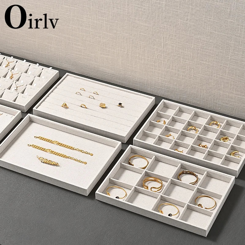 Oirlv Stackable Linen Jewelry Tray Adjustable Storage Case for Drawer Multifunction Showcase Display Organizer 241225