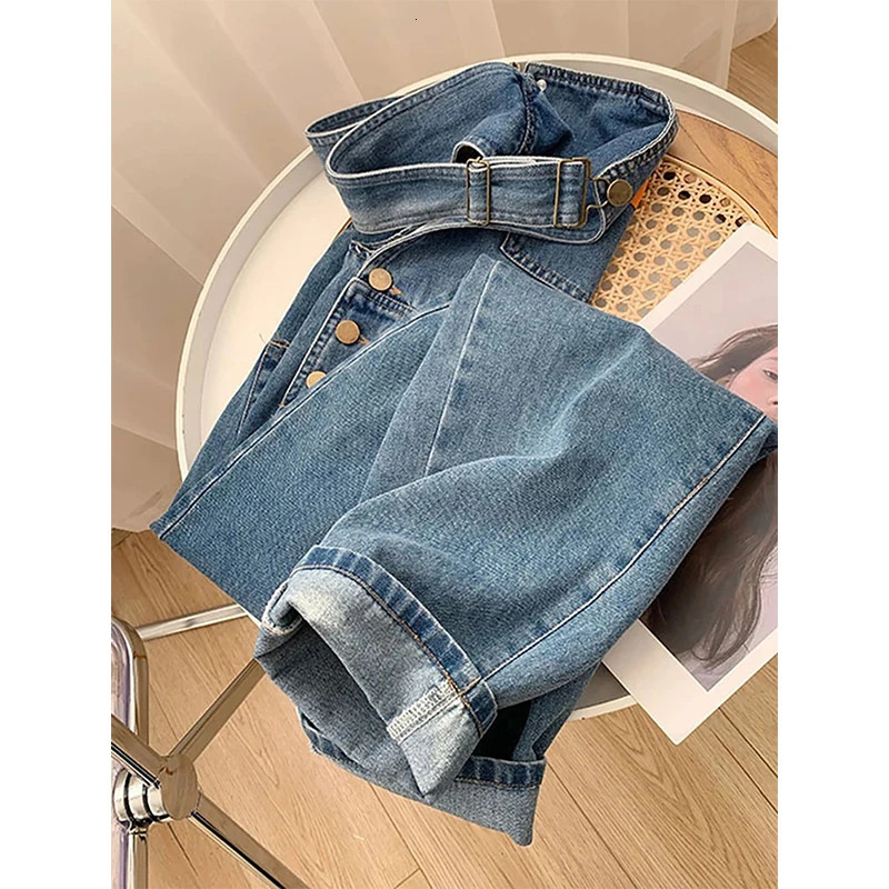 Women Denim Overalls Vintage Streetwear Loose Jumpsuit Korean Straight Wide Leg Pants Casual Jeans All Match Trousers 241230