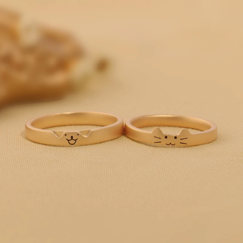 Handcrafted puppy kitten Cute Cat Dog S925 Sterling Silver Mens Womens Couple Rings Engraved Wedding Engagement Gift 250103