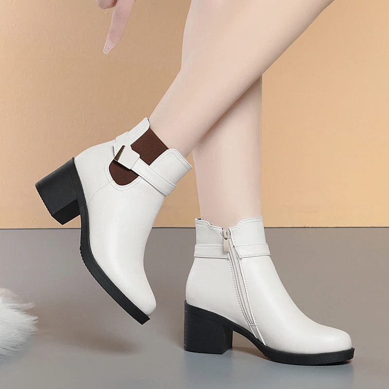 AIYUQI Women Dress Boots Genuine Leather Women Ankle Boots Large Size Natural Wool Women Winter Boots Shoes