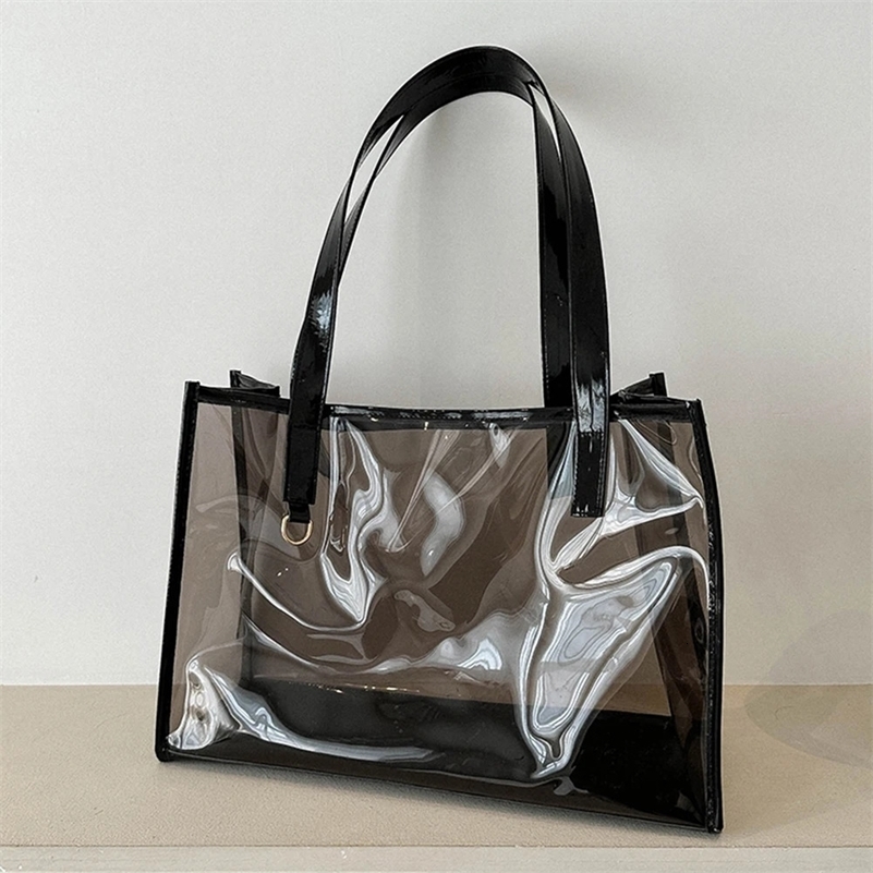 PVC Transparent Waterproof Travel Storage Bag for Women Handbags Large Tote Bag Casual Shoulder Bags Summer Beach Shopping Bag 250103