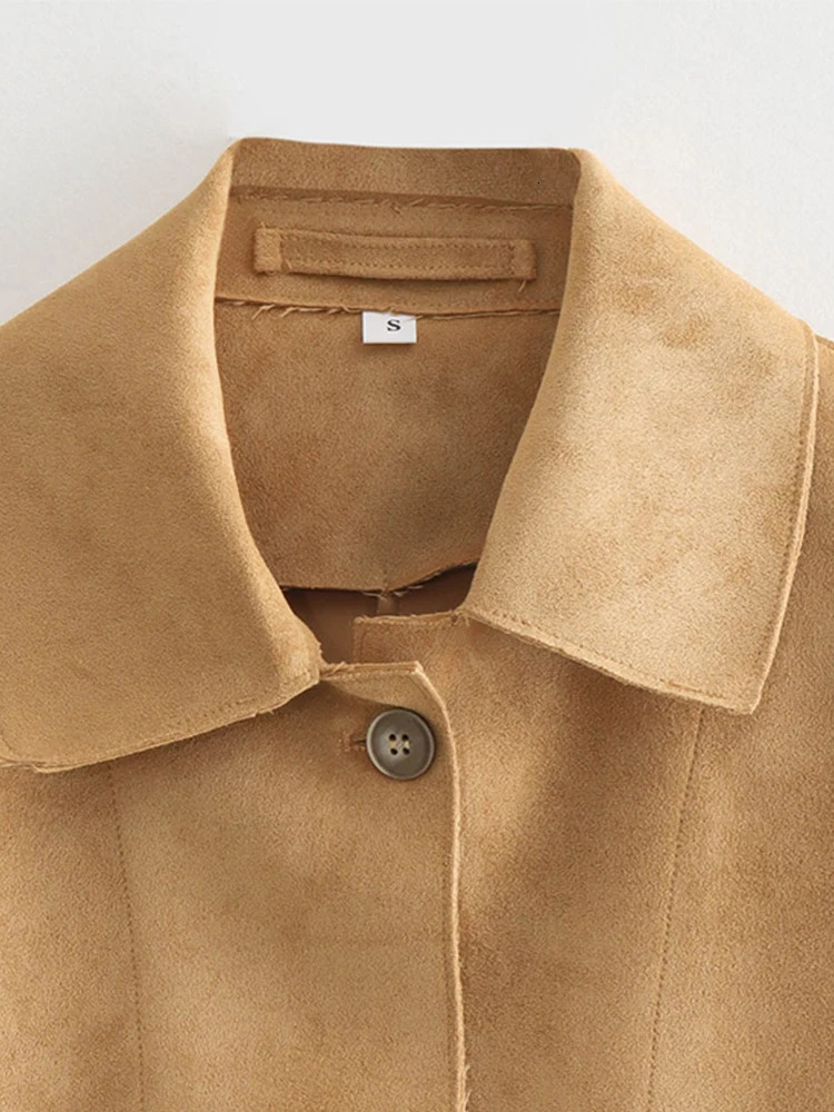 Vintage Suede Jacket Coat Turndown Collar Maillard Leather Short Coats Loose Casual Minimalism Commute Long Sleeve Women Clothes 250103