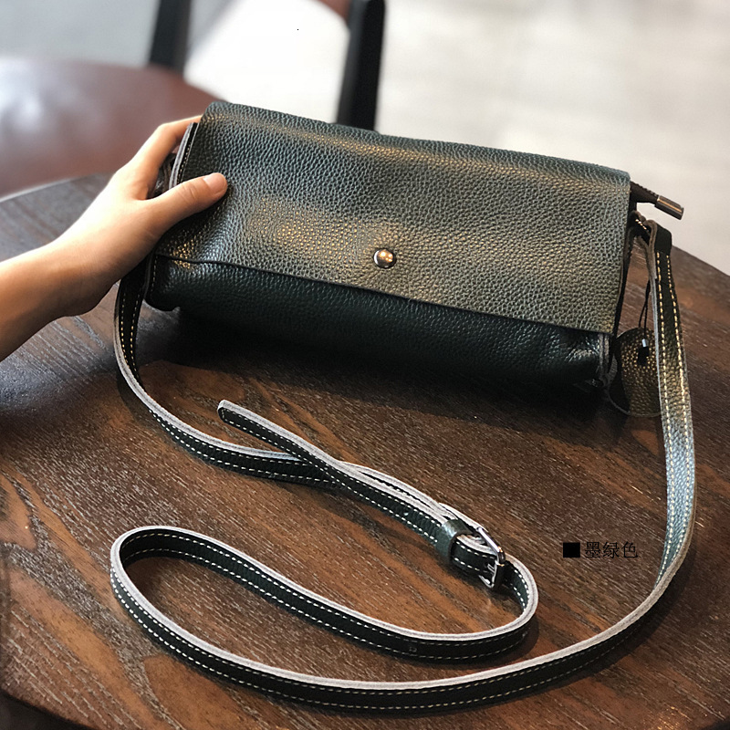 2025 new genuine leather crossbody Korean version Sen series square toe layer cowhide women's simple shoulder small bag