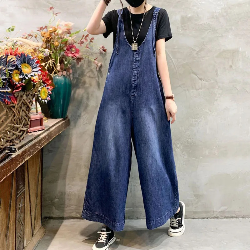 Oversized Women Denim Jumpsuit Summer Streetwear Suspenders High Waist Straight Wide Leg Jeans Female Casual Trouser Rompers 241230