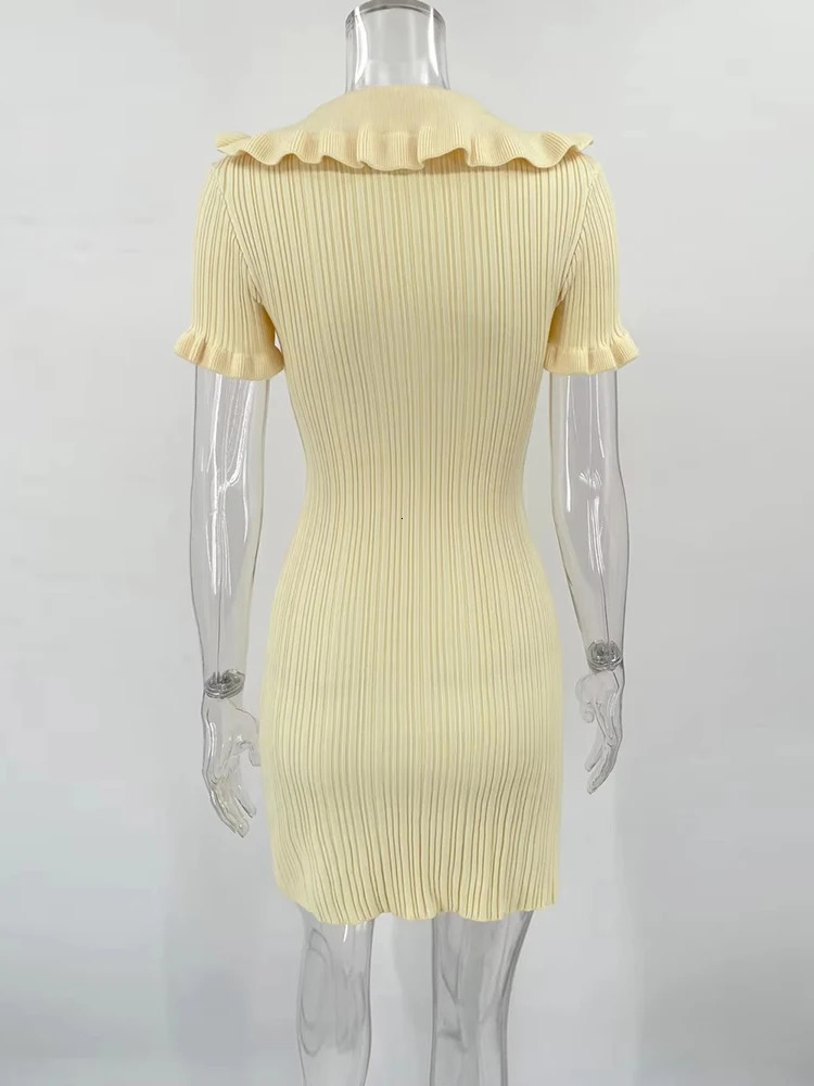 TARUXY High Waist Ruffled Mini Dresses For Women Summer Short Sleeve Knitted Slim Fit Dress Womens Vintage Dress Woman Elegant 250102