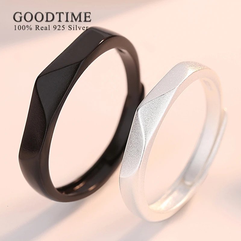 Fashion Jewelry Sterling 925 Silver Rings For Lover Couple Gift Day And Night Simple Style Adjustable Wedding Engagement Rings 250103