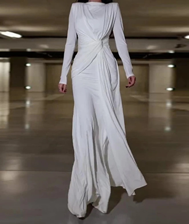 2025 autumn and winter sexy and elegant evening dress with round neck slim fit high waist and hip embrace long sleeved dress 250103