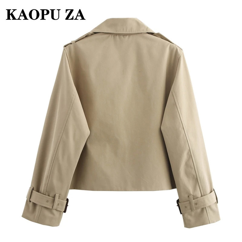 KAOPU ZA 2024 Autumn Ladies Vintage Double Breasted Cropped Trench Coat Womens Solid Short Jacket Lapel Collar Windbreaker 250102